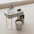 Modern Stylish Dressing Table With Round Mirror Metal Legs And Stool 3d model