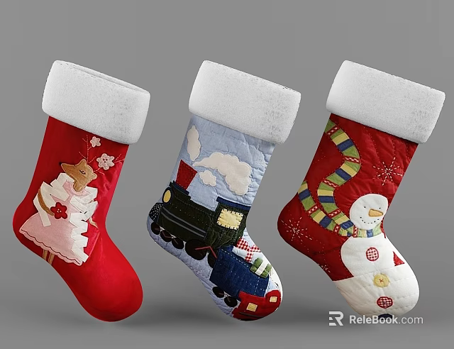 Christmas stockings with island counter and design. 3d model 
