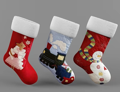 Christmas stockings with island counter and design. 3d model