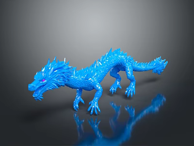 Blue Spiky Dragon With Red Eyes As Game And Movie Fantasy Character 3d model