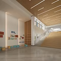 Hotel Lobby With Large Glass Windows City Views Wooden Ceiling and Spacious Interior