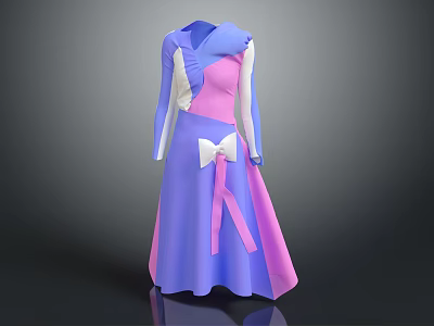 Long Sleeved Purple And Pink Dress With White Bow Detail 3d model