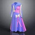 Long Sleeved Purple And Pink Dress With White Bow Detail