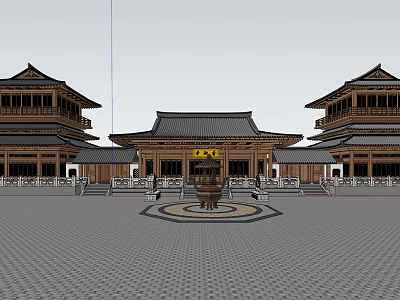 Traditional Ancient Chinese Architecture Featuring Wooden Structures Courtyard Overhanging Eaves And Curved Roofs 3d model