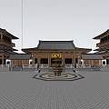 Traditional Ancient Chinese Architecture Featuring Wooden Structures Courtyard Overhanging Eaves And Curved Roofs