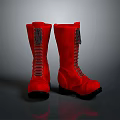 Red Velvet Tall Boots With Gray Laces And Black Soles For Daily Wear