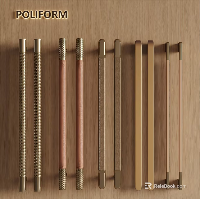 Various Modern Cabinet Handles With Different Metal Finishes And Stylish Textured Designs 3d model 