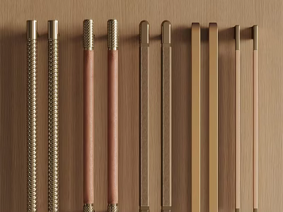 Various Modern Cabinet Handles With Different Metal Finishes And Stylish Textured Designs 3d model