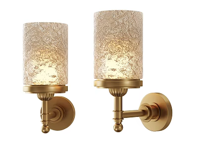 Modern Brass Wall Sconces With Crackled Glass Shades And Warm Light 3d model
