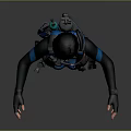 3D Female Character Model In Blue Black Combat Suit With Tactical Gear And Open Stance