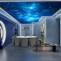 Modern Private Room Interior With Starry Sky Ceiling Round Dining Table And TV Screen 3d model