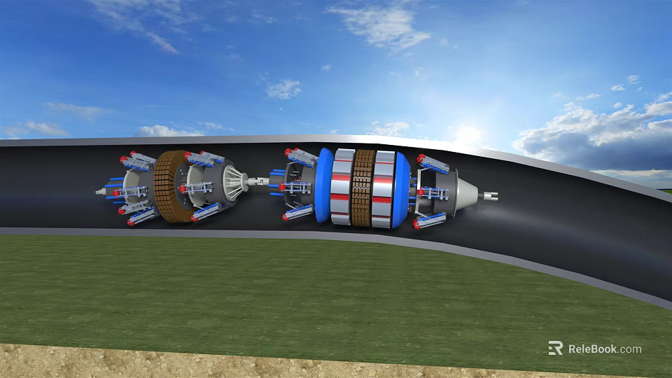 Modern Industrial Tunnel Boring Machine With Rotating Cutter Head For Underground Construction Project 3d model 