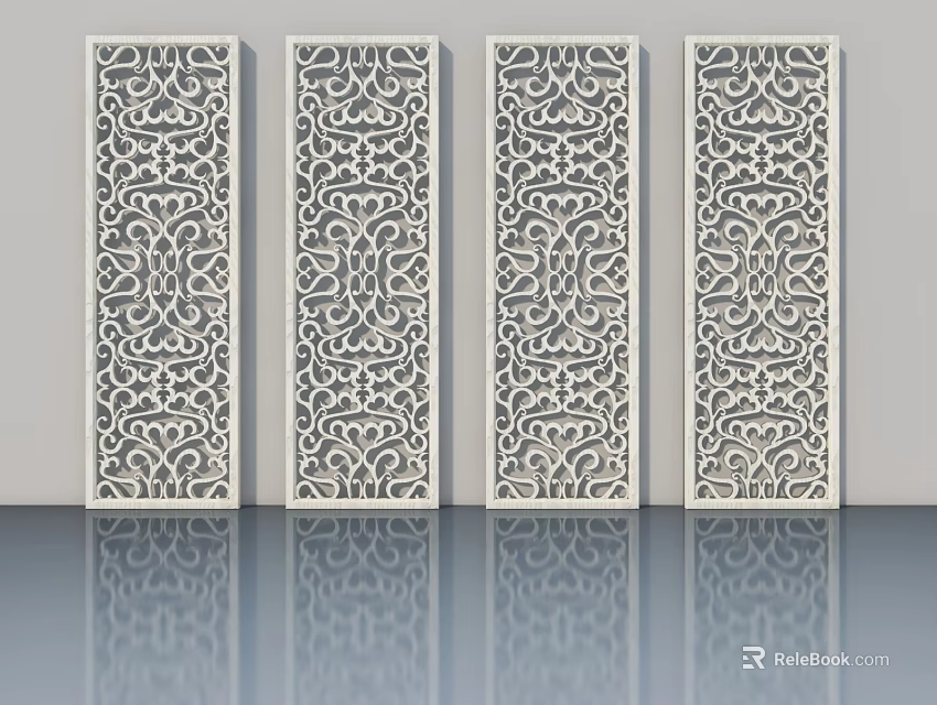 Decorative Carved Swing Doors With Intricate Patterns And Reflective Surface 3d model 