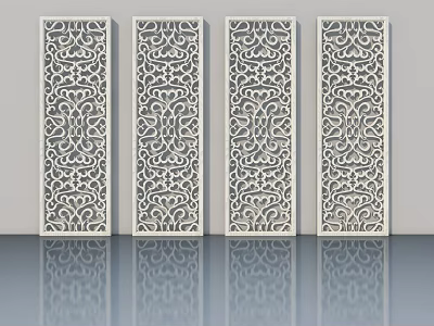 Decorative Carved Swing Doors With Intricate Patterns And Reflective Surface 3d model
