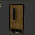 Traditional Wooden Door With Vertical Glass Panel Metal Base Trim And Sturdy Handle