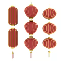 Traditional Chinese Red Lanterns with Gold Accents Hanging Decorative Ornaments