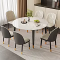 Elegant Round Dining Table Marble Top With Six Chairs Golden Legs Green Plant And Fruits
