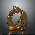 Golden Mother And Child Embracing Sculpture With Smooth Base Design