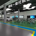 Modern Car Dealership Showroom With Multiple Cars Display Screens And Tables Chairs