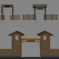 Traditional Chinese Style Entrance Gate With Wooden Archway Red Lanterns And Bamboo Fences