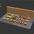 Colorful Mini Desserts With Various Toppings Arranged On Gray Surface Against Brick Wall