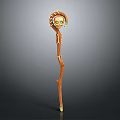 Fantasy Wooden Magic Staff With Skull Head Decoration And Green Eyes
