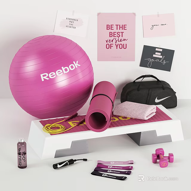 Fitness Equipment Set With Stability Ball Yoga Mat Dumbbells Gym Bag 3d model 