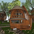 Bamboo Dome Shaped Treehouse Villa With Open Structure And Wooden Stairs In Natural Forest