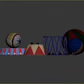 Colorful Circus Props Display With Striped Balls Star Drums And Round Platforms 3d model