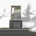 Modern Detached Villa Exterior Design With Trees Green Plants And Garage Driveway