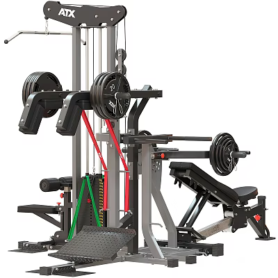 Multi functional Home Gym Fitness Equipment With Weight Plates Adjustable Bench And Colored Cables 3d model