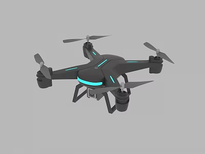 Smart Drone With Black Body Blue Light Strip And Camera For Aerial Use 3d model