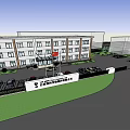 Modern Office Building Entrance With Glass Facade Black Gate Car And Trees
