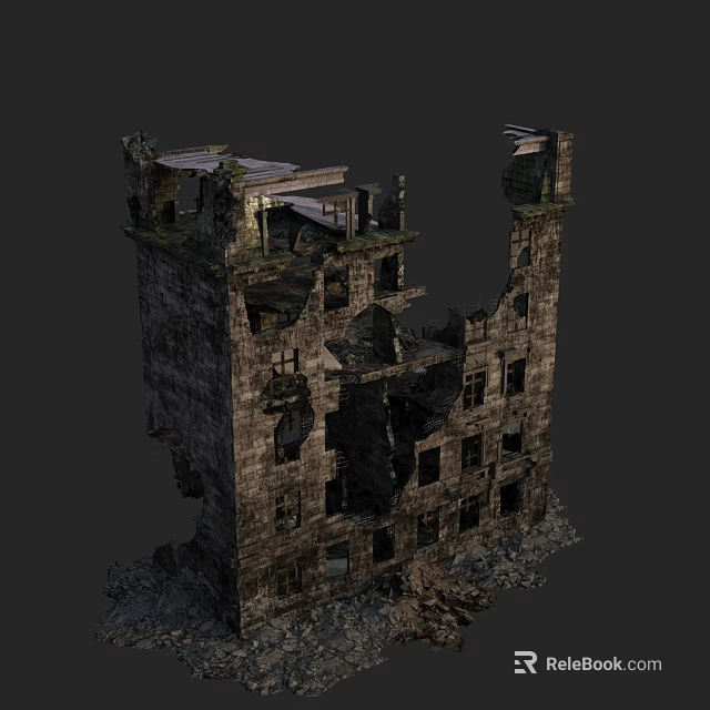 Ruined Old Building With Damaged Walls Broken Windows And Collapsed Floors 3d model 