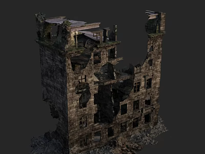 Ruined Old Building With Damaged Walls Broken Windows And Collapsed Floors 3d model