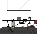 Modern Table and Chair Set with Laptop Desk Lamp and Hanging Light
