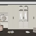 Modern Built-in Wardrobe Design With Glass Doors Dressing Table Mirror And Stool 3d model