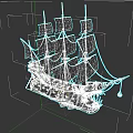 Vintage Sailing Ship With Red Black Sails And Wooden Hull Design