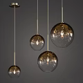 Modern Three Glass Globe Hanging Pendant Lights with Clear Bulbs and Metal Rods