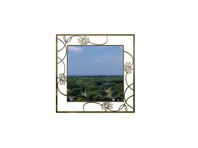 Ornate Floral Designed Frame Mirror Reflecting Green Trees And Blue Sky 3d model