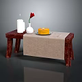 Delicious Layered Cake on Wooden Table with White Candle Vase and Red Rose Linen Tablecloth
