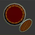 Wooden Barrel With Staves Metal Hoops And Detached Lid Isolated On Dark Background