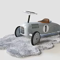 Vintage Light Blue Electric Toy Car with Steering Wheel Brown Seat and Number 1