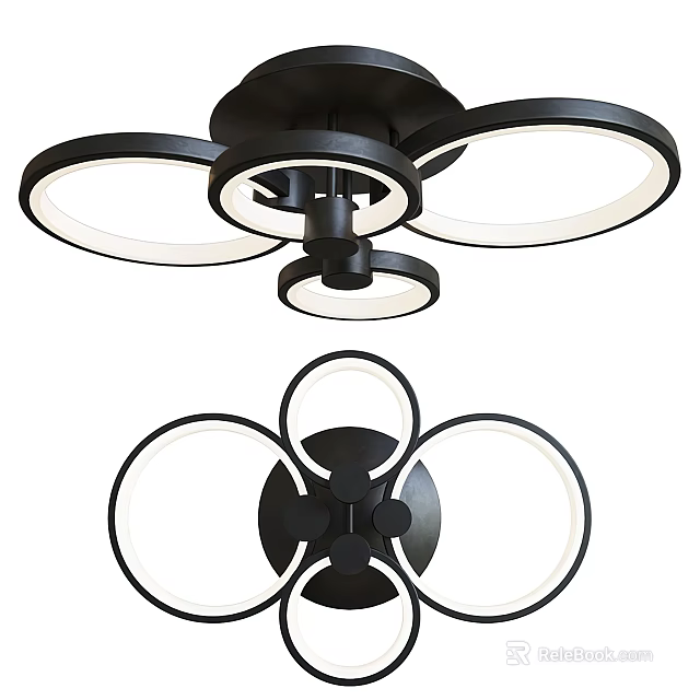 Modern Black Circular Ring Chandelier With Multiple Rings And White Light Design 3d model 