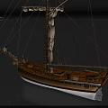 Detailed Sailing Ship Model With Multi Mast Rigging And Yellow White Hull Details