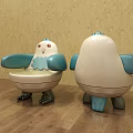 Adorable Bird Shaped Children's Chair with Blue Armrests White Seat and Cute Face