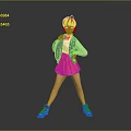 Game Movie Character In Black Vest White Top And Pink Skirt With Sneakers