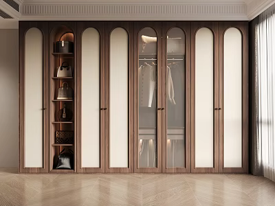 Modern Wardrobe Interior Design With Wooden Frame And Glass Panel Doors 3d model