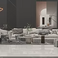 Modern Beige Sofa And Coffee Table Set With Throw Pillows Floor Lamp And Mirror