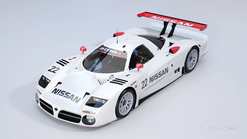 White Nissan High Performance Race Car With Aerodynamic Design And Red Rear Wing 3d model 